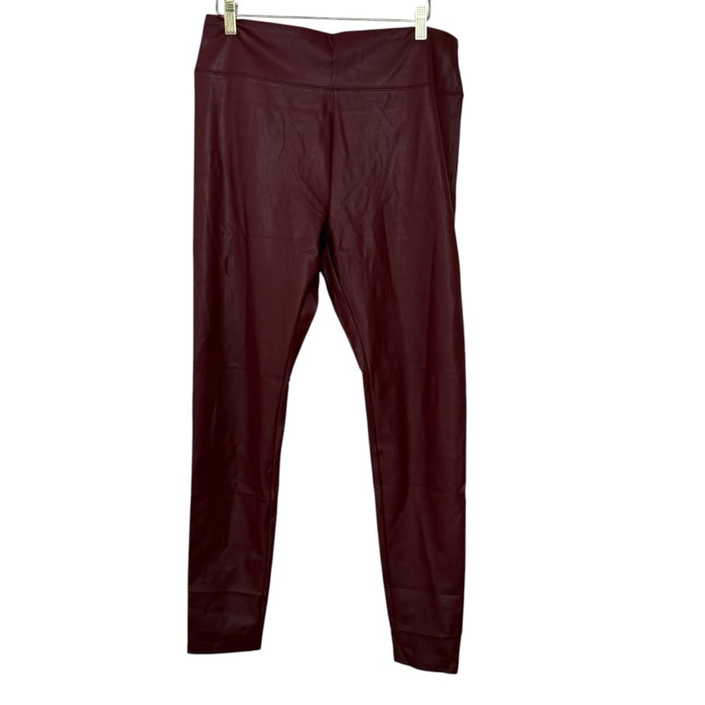 Wild Fable Woman's Size Large Burgundy Berry Faux Leather Pull On Moto Pants